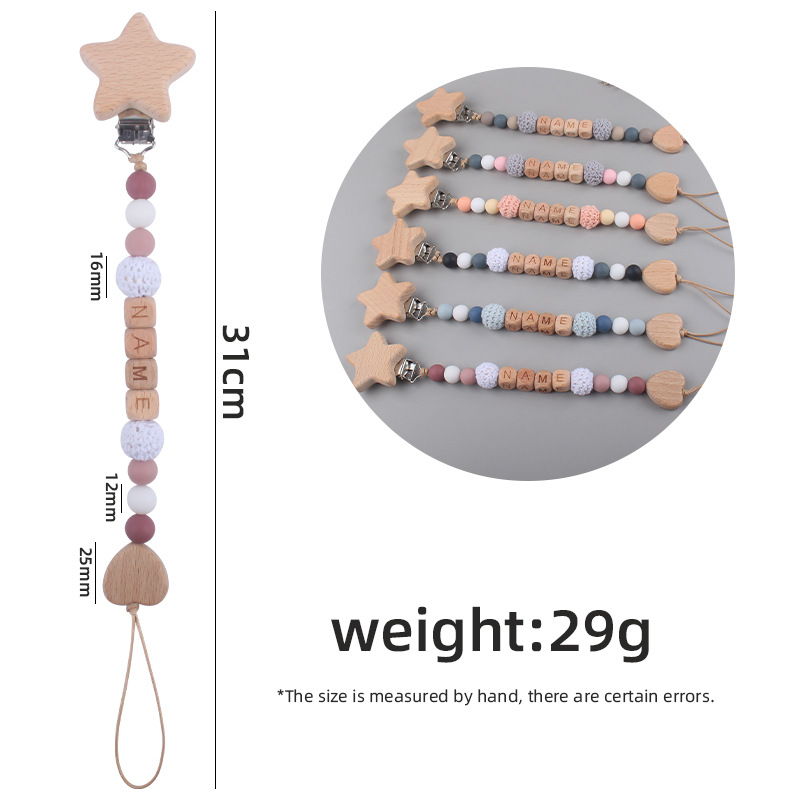 Nuevos suministros para bebés Beech Star chupete clip calmante bebé DIY nombre amor chupete cadena anti-gota cadena