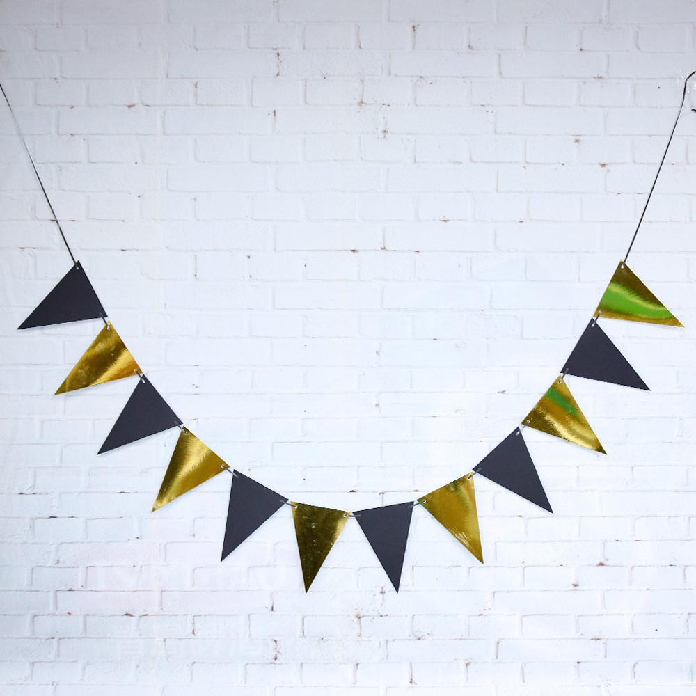 Bandera Triangular con Patrón de Ondas en Papel Dorado, Decoración de Cumpleaños, Pancarta Festiva, Decoración de Fondo para Fiestas, Accesorio de Fondo, Bandera Triangular