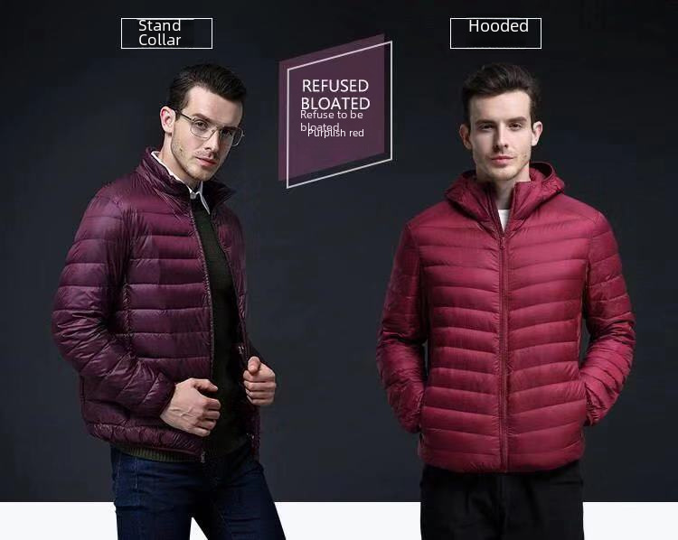 Cotton-padded jacket men's foreign trade men's light feather Rong cotton-padded jacket winter slim-fit hooded collar solid color warm vest coat men's
