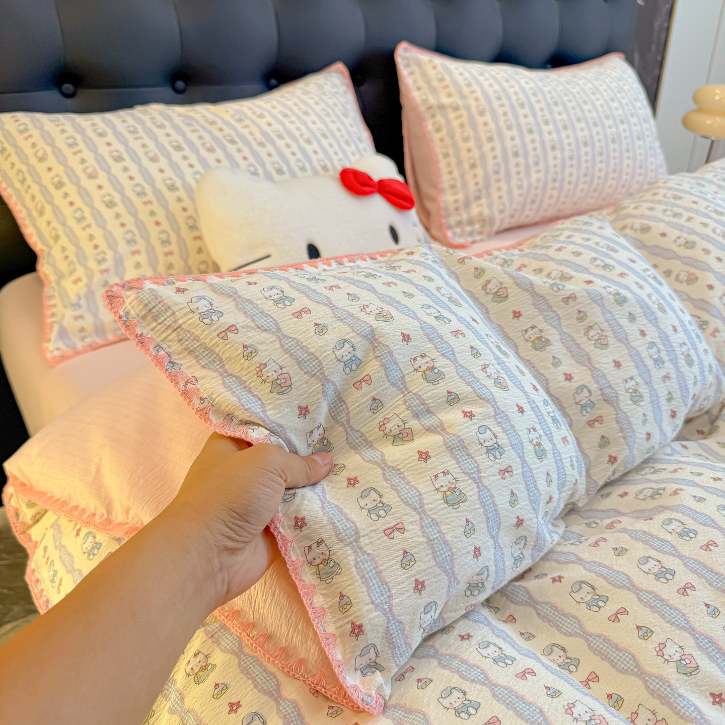 Nuevo borde de concha de doble hilo de cuatro piezas de algodón puro ropa de cama ins sábanas cubierta cama dormitorio Kasa tres piezas de conjunto