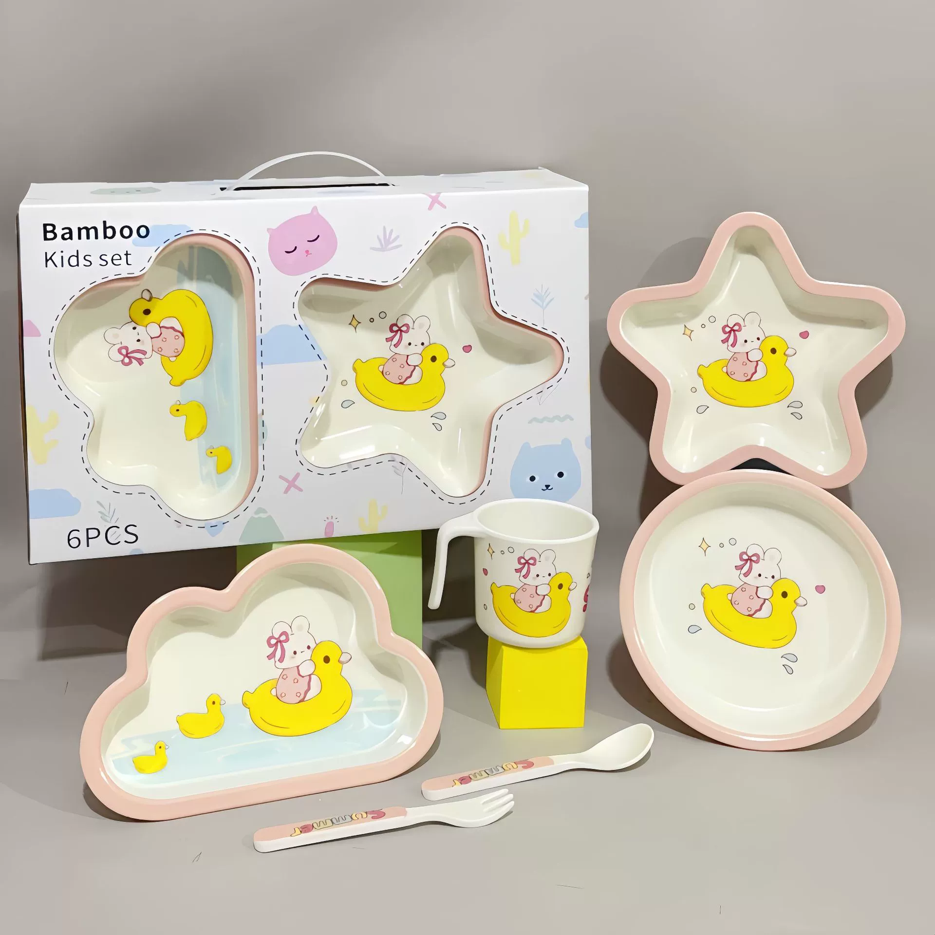 Tableware, set for home use, children's cute dinner plate for feeding, cartoon gift box with glass