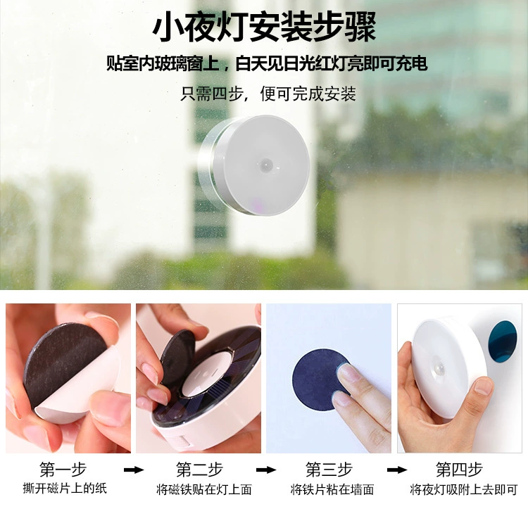 LED night light solar-powered for bedroom for desktop, smart physiological induction interior lighting for wardrobe, human sensor