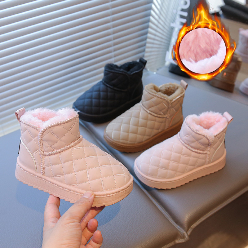 Girls' Snow Boots Winter New Plush Thickened Snow Cotton Boots for Older Children, Warm Cotton Shoes for Boys and Girls