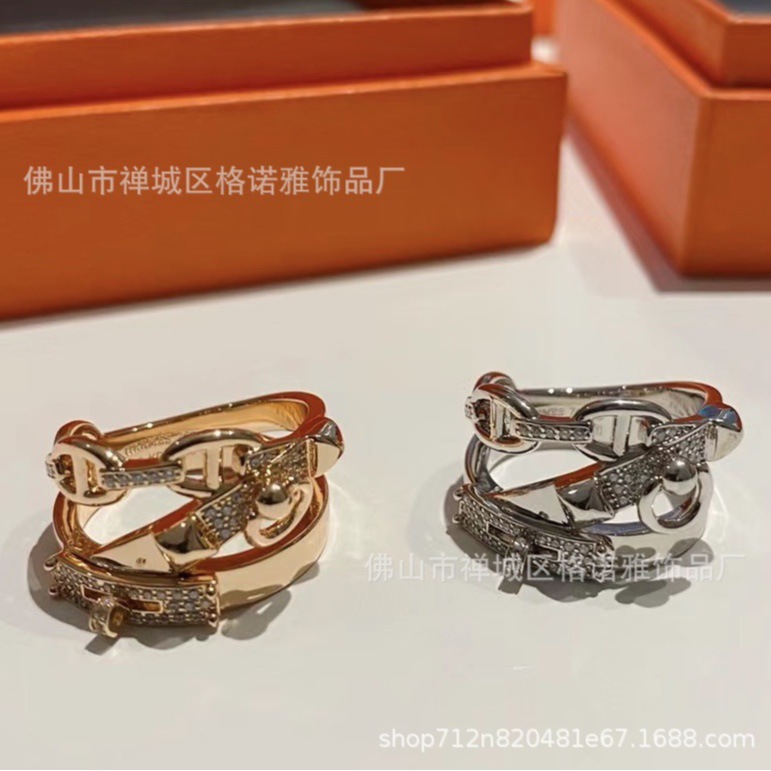 Rose Gold Full Diamond Kelly Ring Pig Nose Double Layer Matching Rings Index Finger Ring Female Zodiac Dopamine Necklace