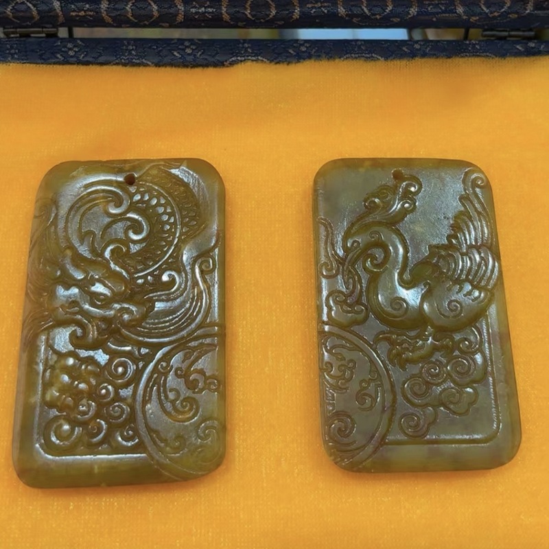直播供货仿古做旧工艺品岫玉做旧 古风配饰 福字吉祥套盒玉牌批发|undefined