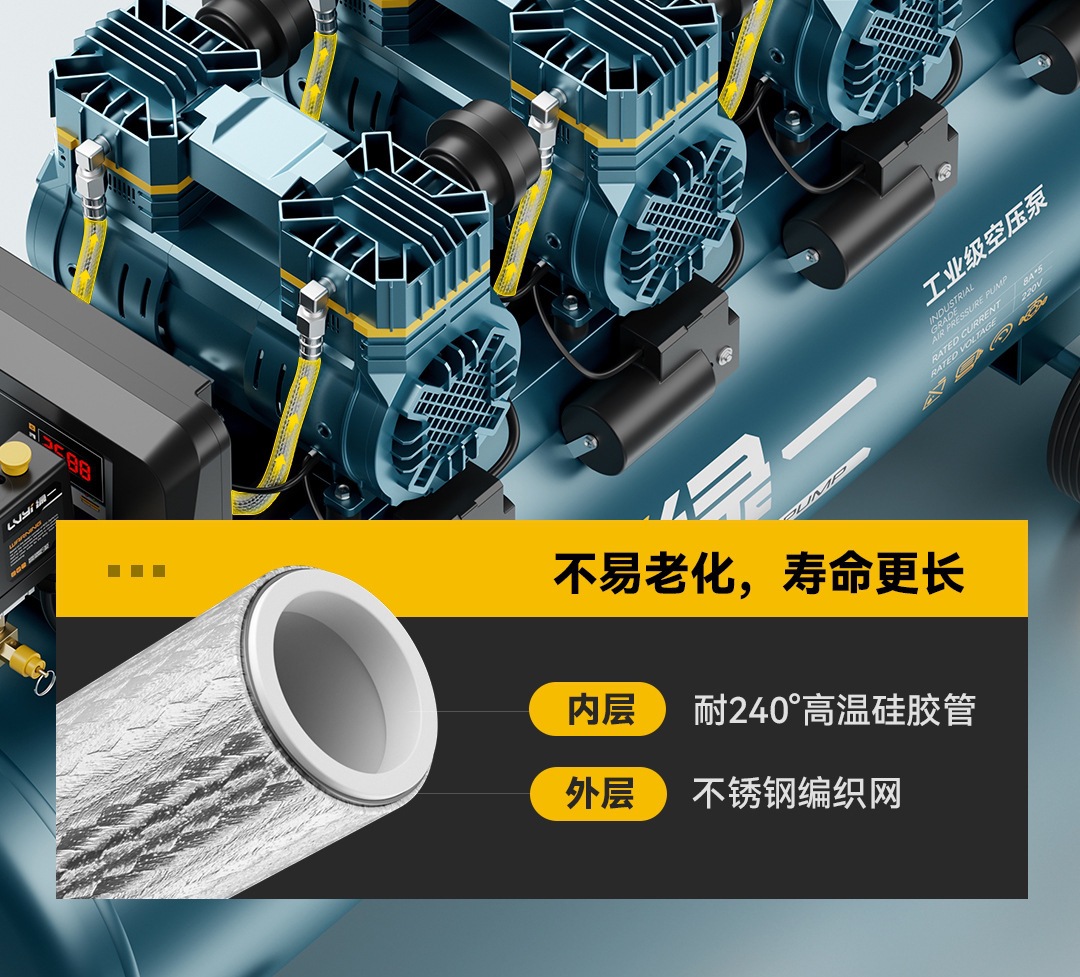 Industrial air compressor, 220V, oil-free, quiet, high-pressure air compressor, portable, oil-free air pump for woodworking