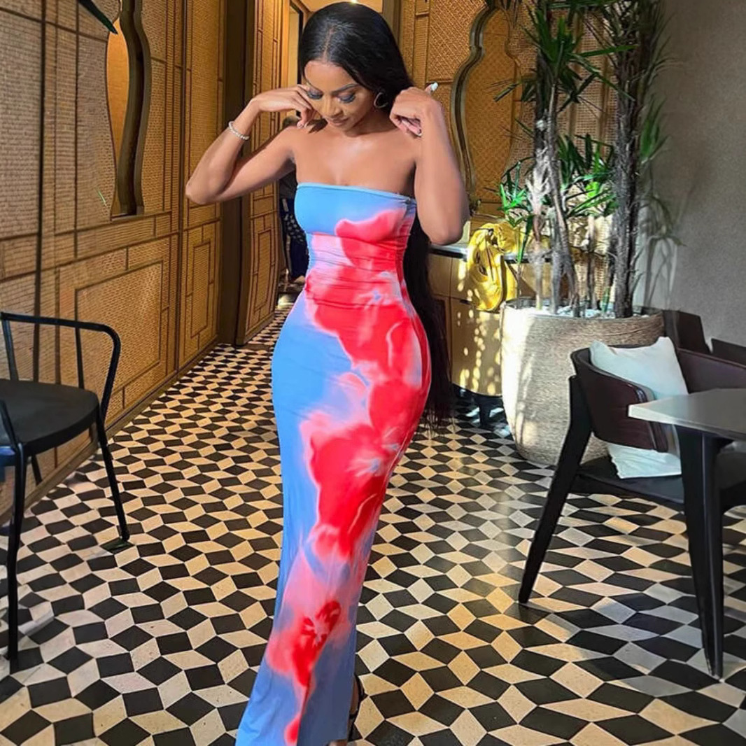 Women's Slim Fit Strapless Floral Dress Backless Long Skirt For Fashion_ecoleips.com