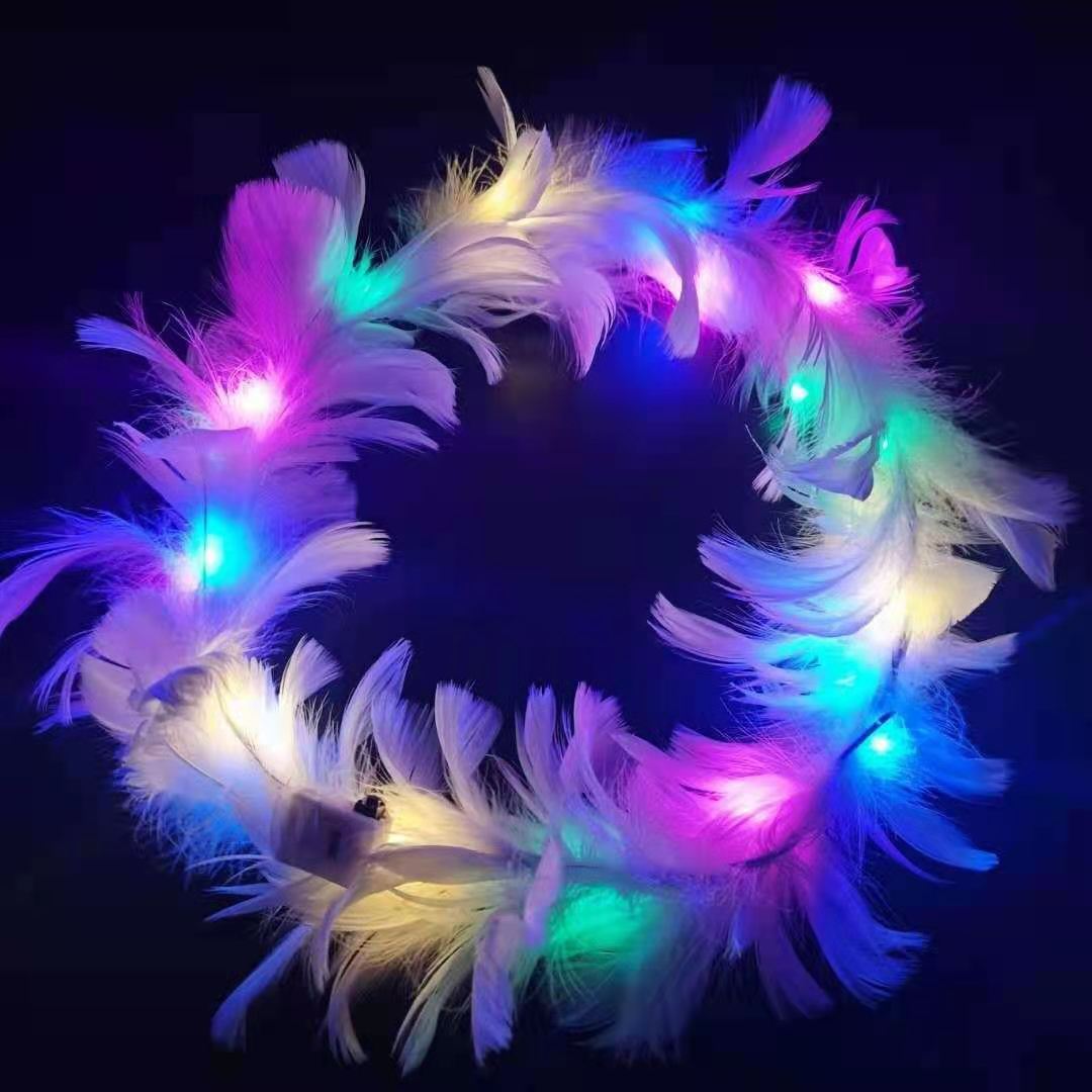 Super Fairy Luminous Feather Garland Flash Goose Feather Garland Headband Hair Accessories Scenic Spot Stall Scan Code Small Gift Wholesale