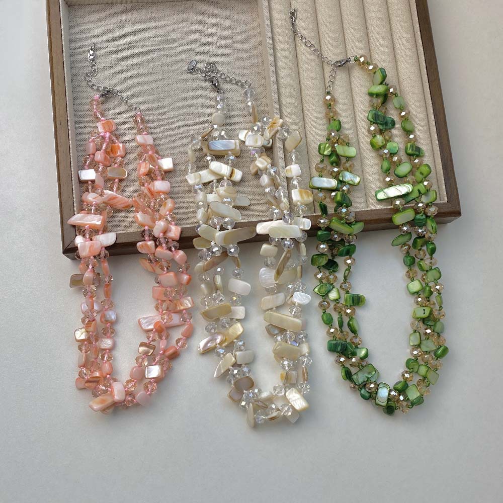 European and American Cross-border Irregular Crystal Shell Necklace Women's Multi-layer Niche Design All-match Necklace Light Luxury Trendy Necklace