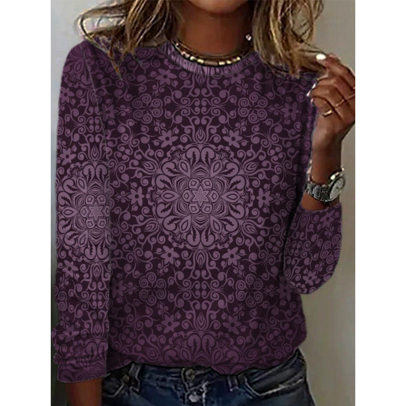 2025 European and American Cross-Border New Style Women's Geometric Pattern Long-Sleeved T-Shirt, Daily Comfortable and Casual Digital Printing 2025 European and American Cross-Border New Style Women's Geometric Pattern Long-Sleeved T-Shirt, Daily Comfortable and Casual Digital Printing