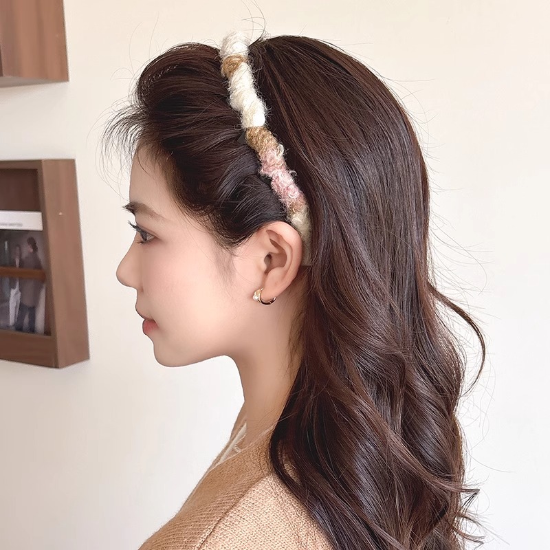 Diadema ondulada de lana de color coreano, accesorios para el cabello de punto esponjoso, diadema superior de cabeza alta para mujer, horquilla para el cabello a presión