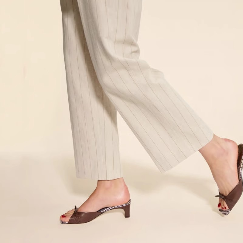 Retro Women's Square-toe Kitten Heel Sandals With Bow Strap_voghion.com