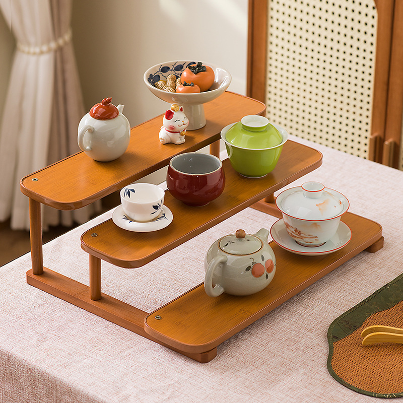 茶桌多层置物架茶具收纳架家用客厅架子桌面茶杯架摆件小型博古架