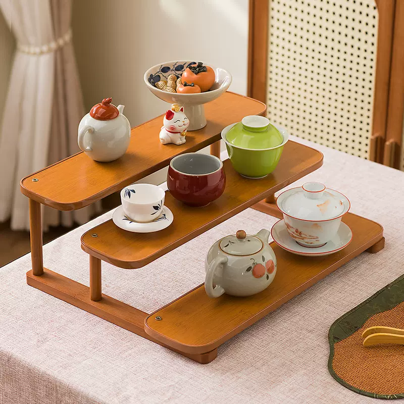 茶桌多层置物架茶具收纳架家用客厅架子桌面茶杯架摆件小型博古架