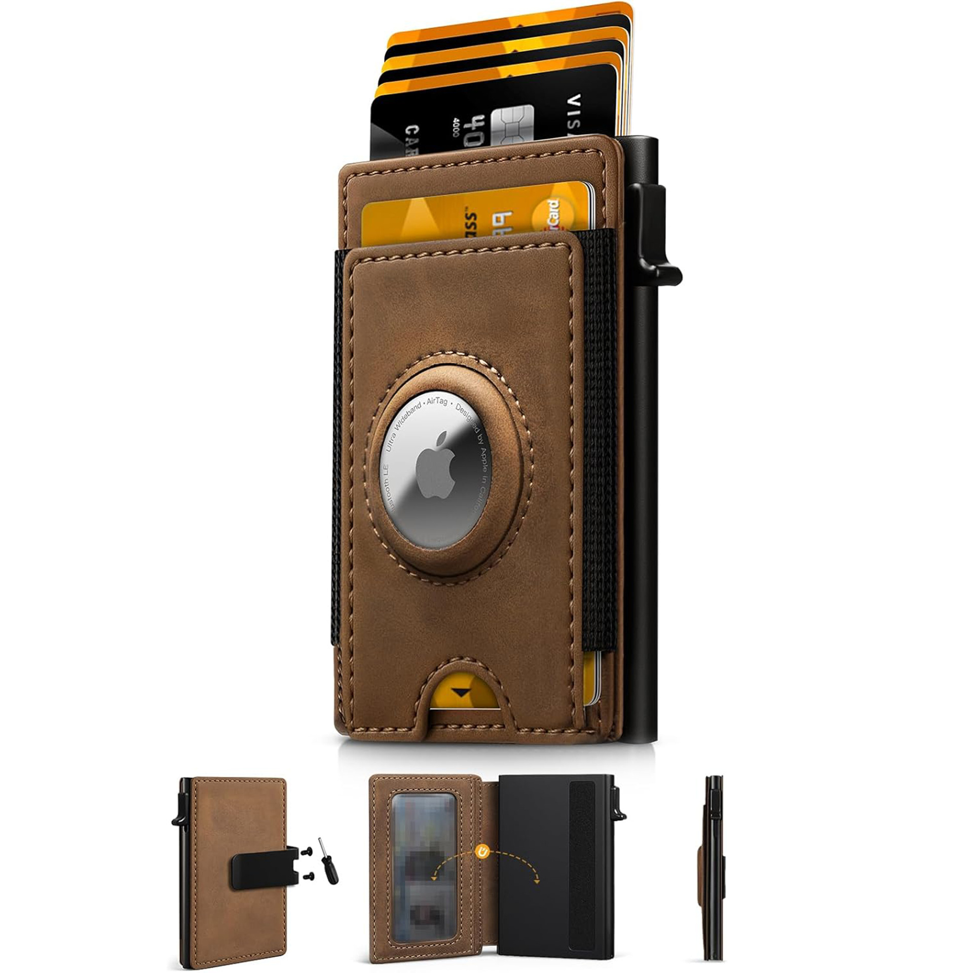 Amazon multi tarjeta AirTag cartera flip cartera de gran capacidad RFID cepillo antirrobo doble cartera de hombre