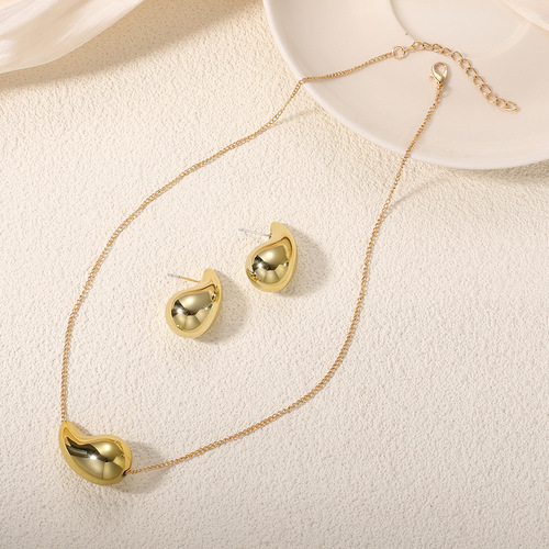 Women's Drop Pendant Earrings and Necklace Set 2-Piece Simple Hollow Pendant Necklace, Bestselling in Europe and America