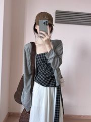 韩系甜美气质格子吊带系带两件套装2025夏季新款简约减龄薄款上衣