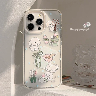 可爱花朵小狗iphone16苹果18pro max原创卡通手机壳13/17适用防摔