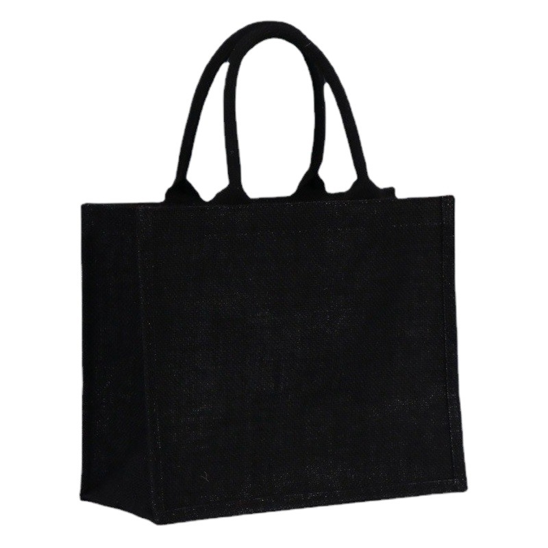 Bolso de lino negro al por mayor Logotipo de impresión de lino de algodón de lino bolso de yute bolso de mano de gran capacidad Muji