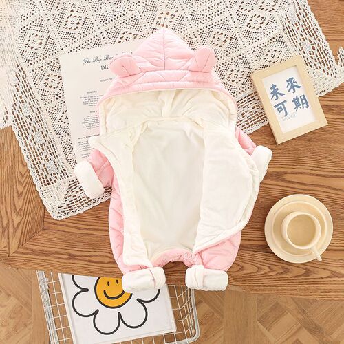 Warm Baby Cotton Jacket for Girls, Winter Fashion Cotton Children's Sweater, Cute Rabbit Hooded Cotton Puffer Jacket with Fleece and Thick Padding