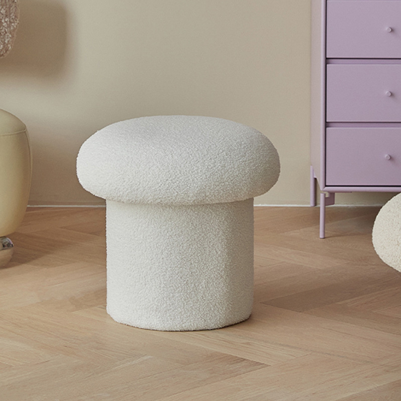 Cream style white cashmere stool cute mushroom stool household small bench adult simple coffee table sofa round stool