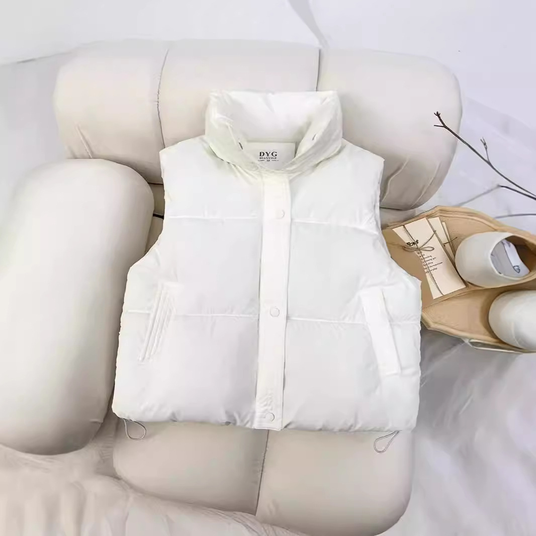 Chaleco de algodón de pluma para mujeres 2024 otoño y invierno nuevo estilo coreano de algodón suelto hombro collar de collar de algodón de color sólido chaleco