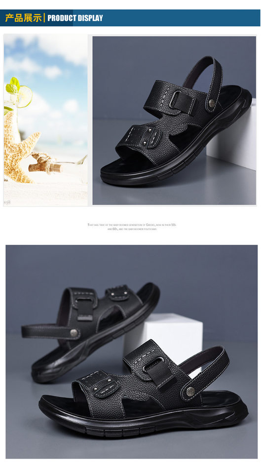 Dép sandal nam da bò lớp đầu đế dày kiểu hở ngón đi biển — Màu nâu, màu đen chi tiết 15
