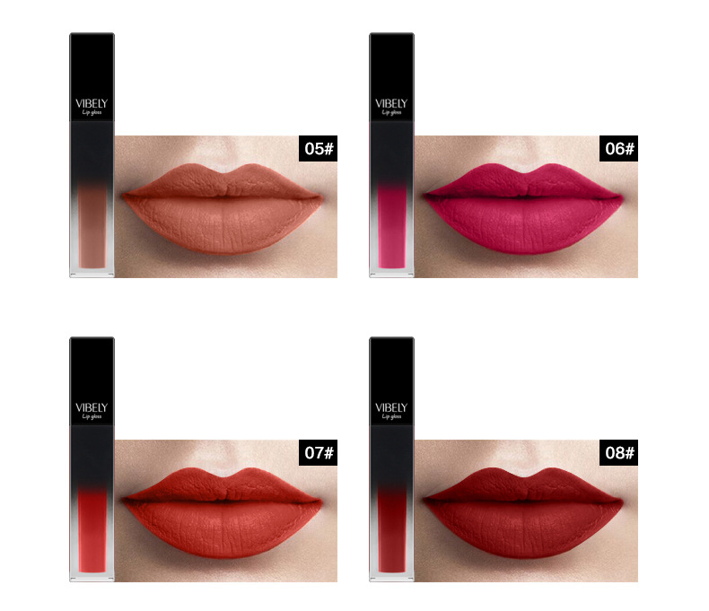 VIBELY matte nude liquid pearlescent lip gloss from Europe and America, matte non-stick cup, non-fading lip gloss, a bestseller in foreign trade undefined