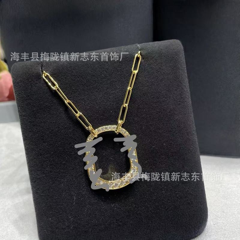 新款mini锁头项链耳环厚镀金U形满钻半镶钻椭圆锁扣锁骨链饰品女|undefined