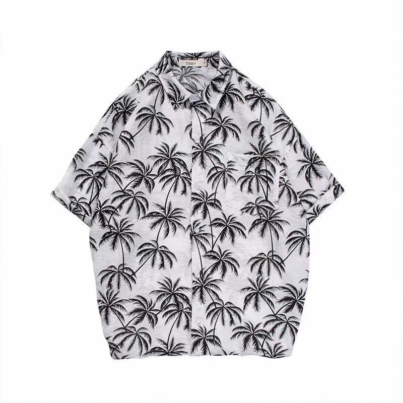 INS Super Fire Shirt Мужчинам Летняя рубашка Гавайи Bali Резорт Средний рукав на Хайнаньский остров, пляжный стиль