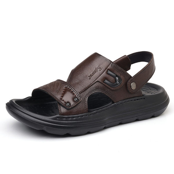 Dép sandal nam da bò lớp đầu hở ngón đế xốp gót 2,5 cm — Màu nâu, màu đen