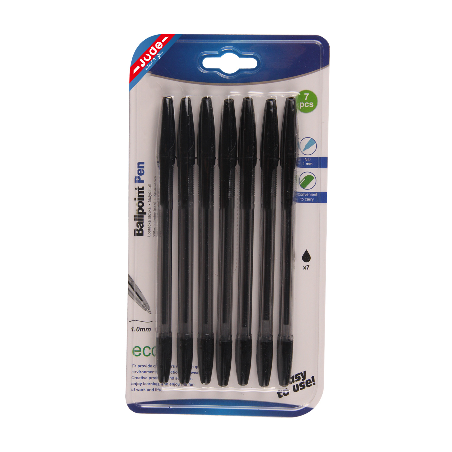 跨境外贸英文版吸卡装简易圆珠笔超市商场专卖1.0MM签字笔