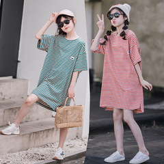 女童連衣裙2024新款夏裝韓版夏天裙T兒童裝洋氣時髦條紋夏季裙子