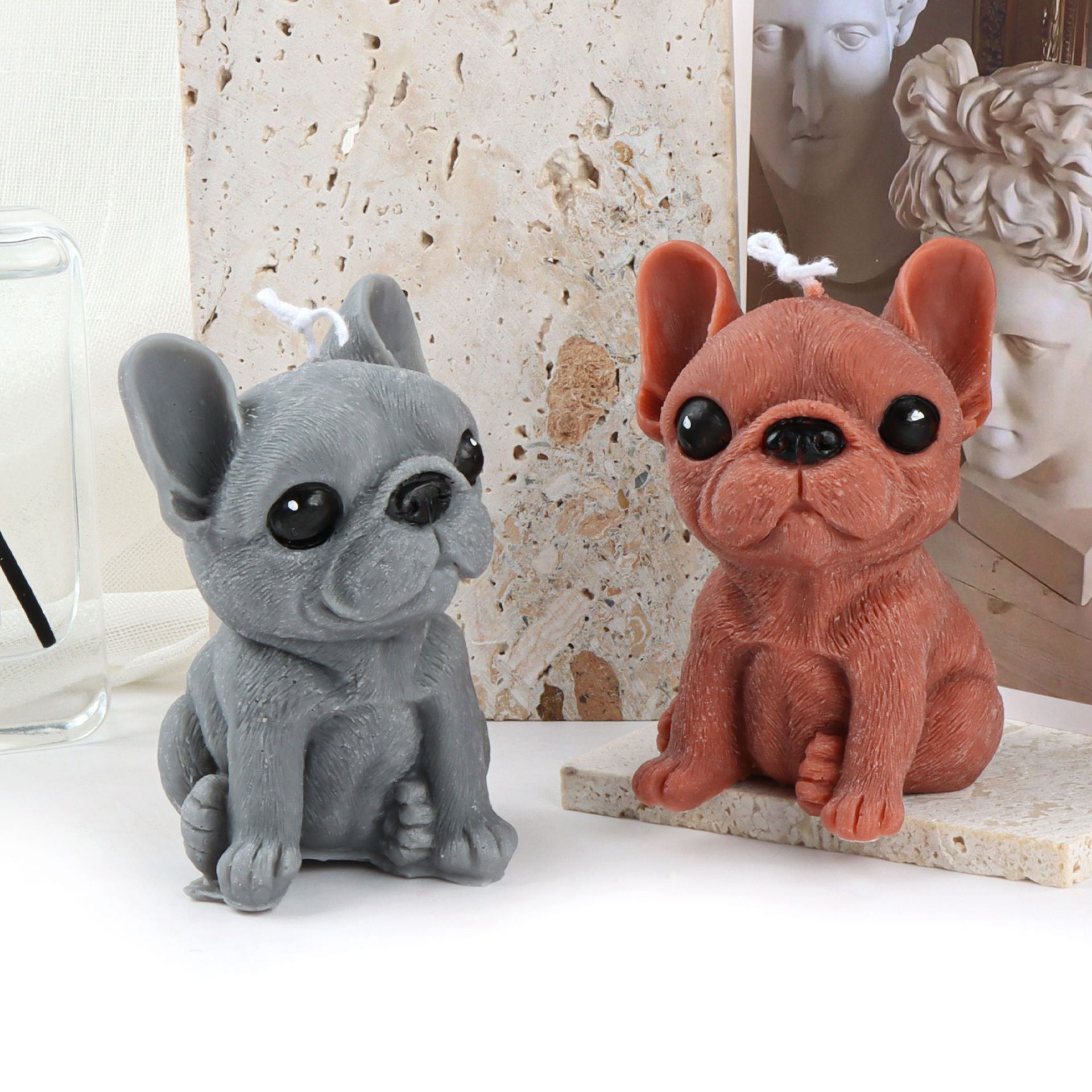 Vela de aromaterapia design pug 3d cera de soja fragrância_voghion.com