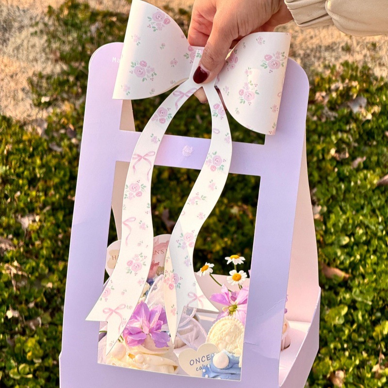 Día de la Madre Bowknot 4 cajas de vasos de papel portátiles Plug de decoración de pasteles Caja de embalaje de postres de mamá