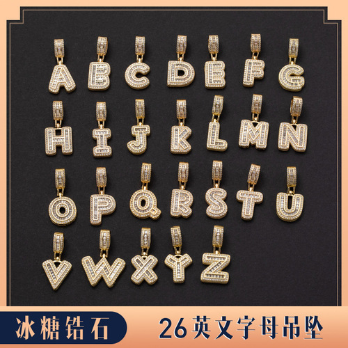 Cross-border Western and Eastern style candy crystal zirconium hip-hop letter pendant jewelry accessories men ABC letter necklace pendant