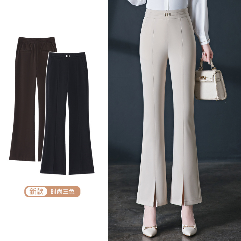 Casual High-Waisted Flared Pants for Women, 2026 Spring New Style, Slimming, Slit, Fishtail, Petite, Cropped Bell-Bottom Pants