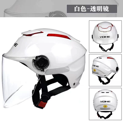 Eternal 365 helmet 3C certification men's and women's electric car motorcycle summer helmet sunscreen rainproof helmet (Motosiklet kaskı (dəbilqə)) - white-with-transparent-lenses-new-national-standard-class-a