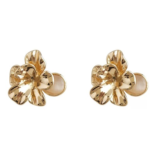 Korean popular metallic camellia earrings for women, high-end design three-dimensional opal flower earrings, stud earrings