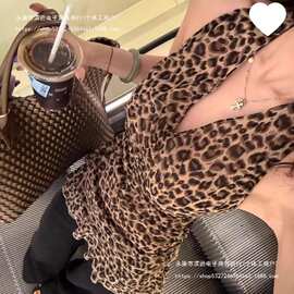 美式甜酷辣妹豹纹挂脖领吊带背心女夏季新款外穿无袖恤上衣