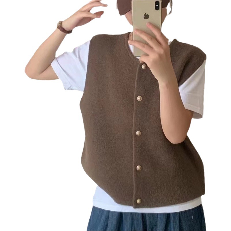 Chaleco Cárdiğan de Punto para Mujer de Cachemira de Punto Cuello Redondo Sin Mangas con Botones para Invierno