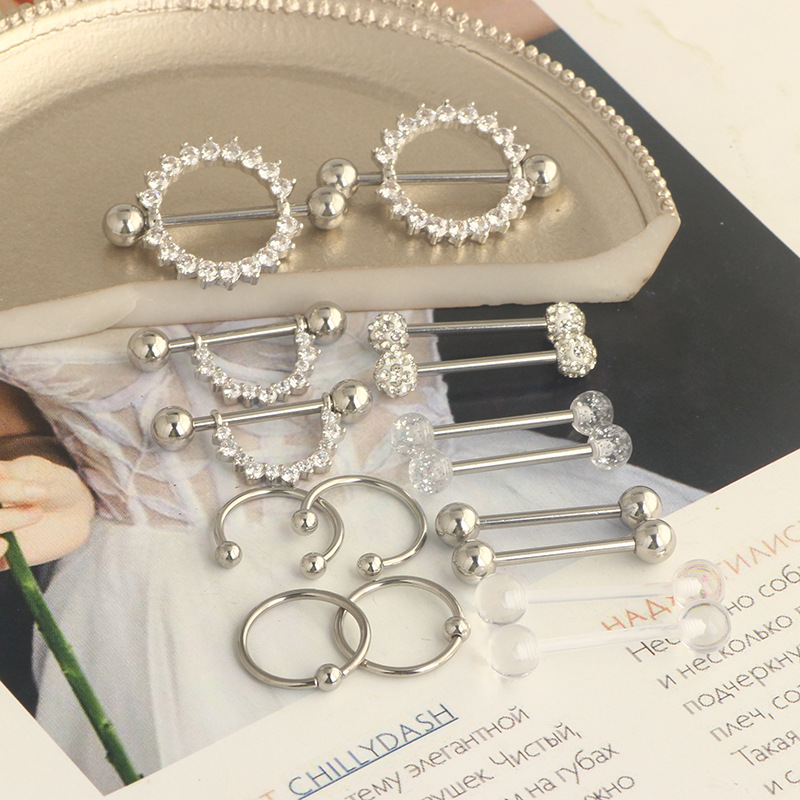 Stainless Steel Zircon Nipple Ring Set with Tongue Nail and Navel Jewelry - Hot Sale detail image 11