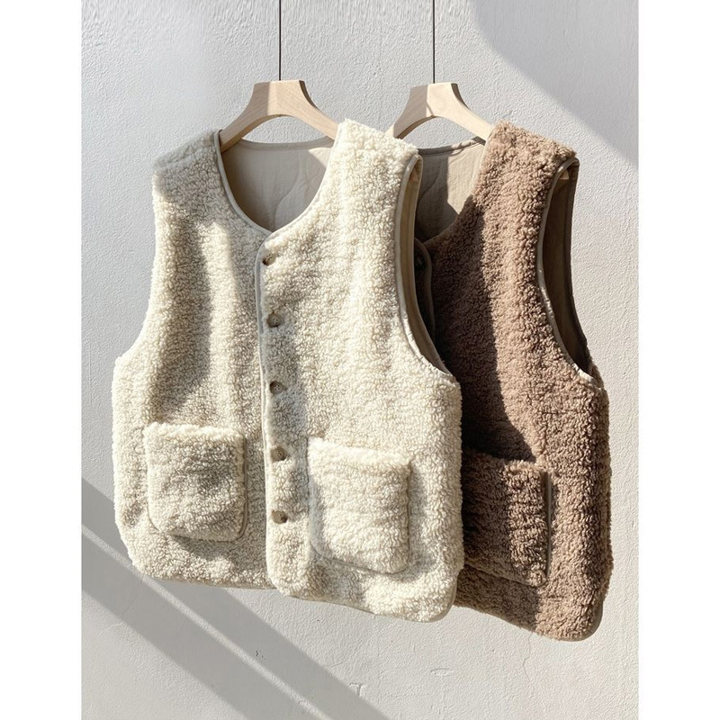 European Station down Lining Women's Inner Wear Autumn and Winter New Quilted Lamb Wool Women's Practical Reversible Design Vest