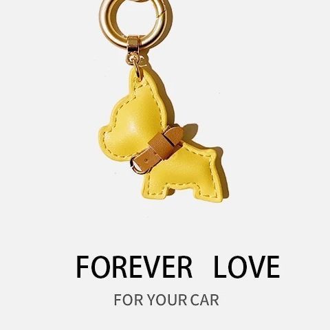 フレンチブルドッグ犬車のキーホルダーペンダント絶妙でクリエイティブな男性と女性のかわいい子犬カップルバッグペンダントリング個性|undefined