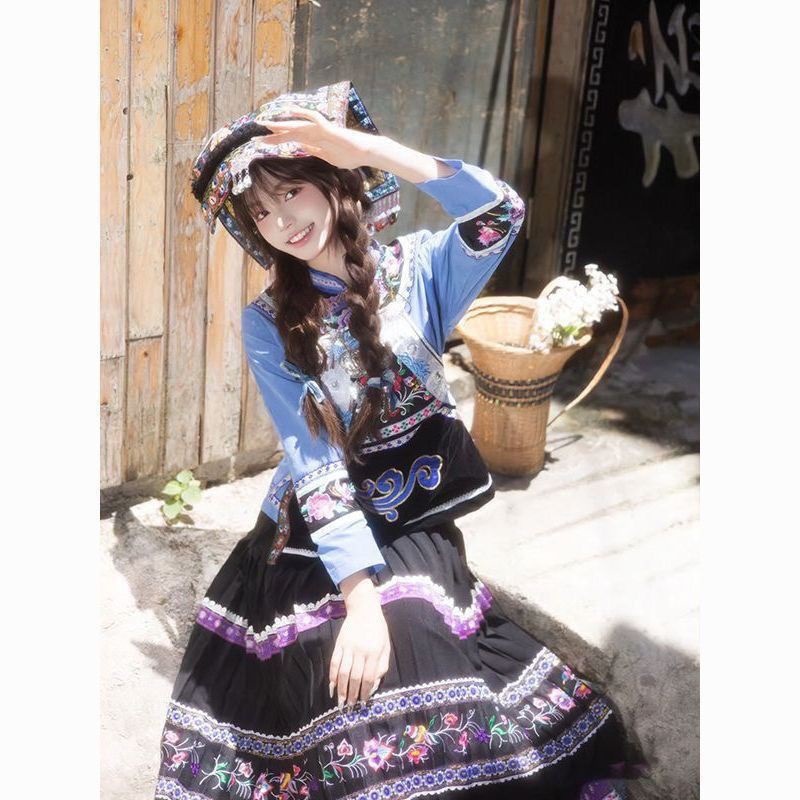 新款布依族绣花苗族服装全套少数民族特色旅拍演出刺绣套装民族风
