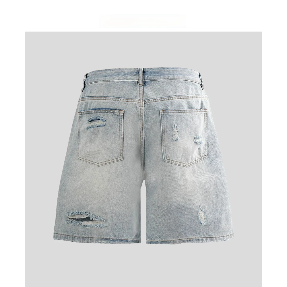 Студия Jindachuan OOTDYIHAO Summer Men's Washed Ripped Denim Shorts Fashionable and versatile loose water