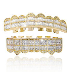 歐美嘻哈微鑲方鋯石8齒牙套閃亮嘻哈牙套Grills男女適用跨境配飾