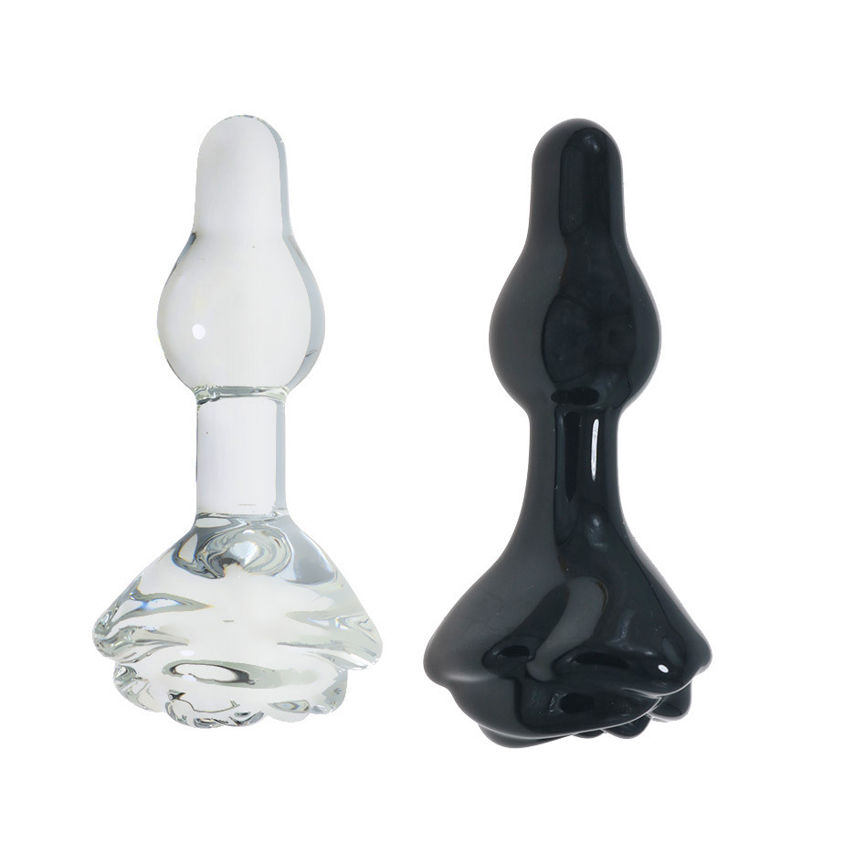 Small Pink Crystal Rose Glass Anal Plug, Transparent Borosilicate-Style Massage Toy — detail image 1
