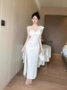 Slim fit dress with high slit suspender， sexy nightclub banquet dress