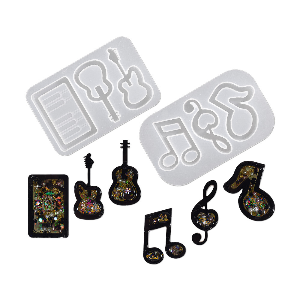 DIY Crystal Resin Flowing Sand Music Instrument Pendant Mold, Note Guitar Piano Flowing Sand Pendant Bracket Mold